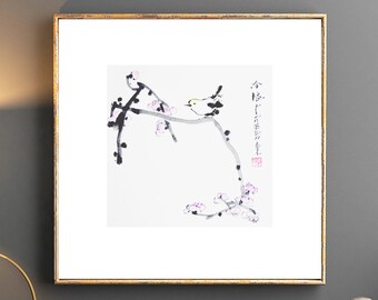 red plum chinese Japanese sumie ink painting office home Haus decor wall art