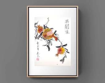 pomegranate chinese Japanese sumie ink painting office home Haus decor wall art