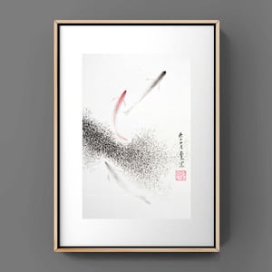 Fishes chinese japanese ink painting office home decor wall art
