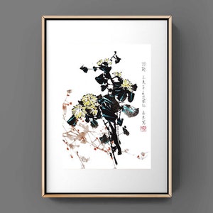 chrysanthemum flower painting japanese sumi-e chinese ink painting home office decoration wall art printed