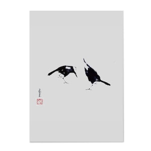 postcard chinese ink painting japanese sumi-e painting landscape flower illustration drawing