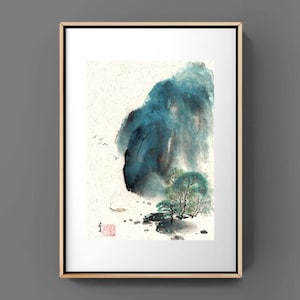 landscape mountain tree Chinese Japanese ink painting office home decor wall art