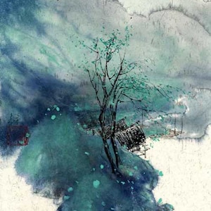 green hill landscape japanese chinese ink painting chinese painting home house office deco wall art