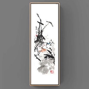 Lotos chinese Japanese ink painting office home decor wall art