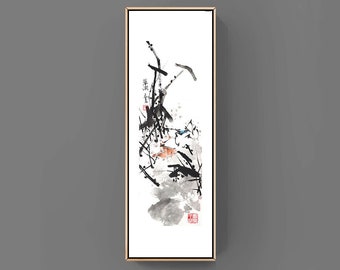 Lotos chinese Japanese ink painting office home decor wall art