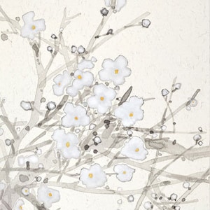 White flower chinese Japanese sumie ink painting office home Haus decor wall art