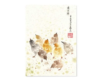 postcard chinese ink painting japanese sumi-e painting landscape flower illustration drawing