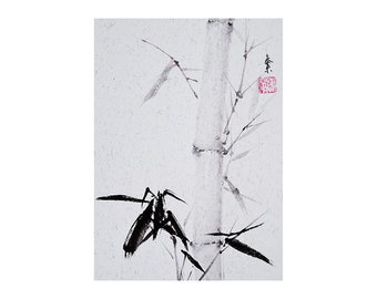 postcard chinese ink painting japanese sumi-e painting landscape flower illustration drawing