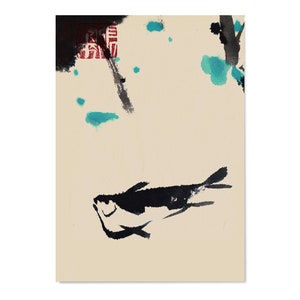 postcard chinese ink painting japanese sumi-e painting landscape flower illustration drawing