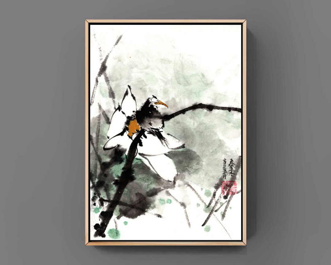 Lotus japanische sumi-e painting chinesische Tusche Malerei Heim Haus Büro  Deko Wand Kunst -  Österreich