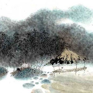 Relaxation chinese  ink painting japanese sumi-e landscape painting office home decoration wall art
