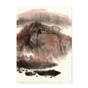 postcard chinese ink painting japanese sumi-e painting landscape flower illustration drawing