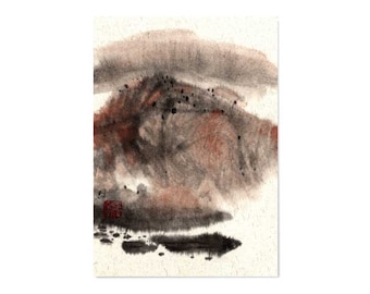 postcard chinese ink painting japanese sumi-e painting landscape flower illustration drawing