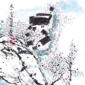 Black tiles and white walls chinese ink painting japanese sumi-e landscape painting office home decoration wall art