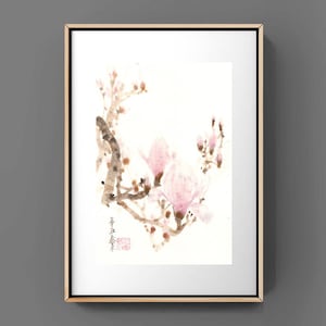 Mulan  Magnolie Chinese Japanese ink painting office home decor wall art