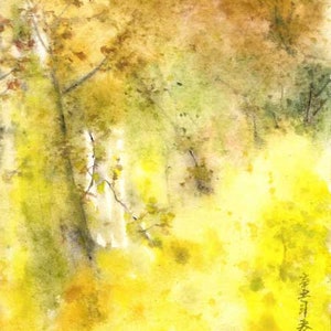 birch tree chinese  ink painting japanese sumi-e landscape painting office home decoration wall art