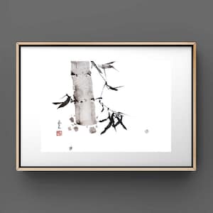 Bamboo flower painting japanese sumi-e chinese ink painting  home office decoration wall art printed