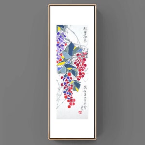 Grape wine painting Chinese Japanese sumi-e painting office home decor wall art