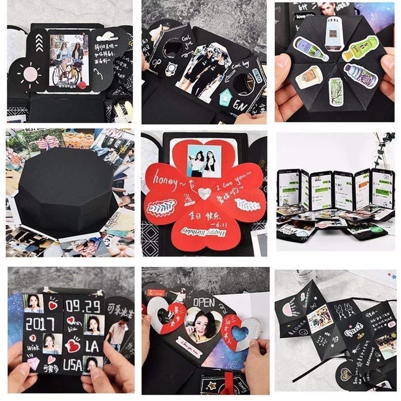Memory Scrapbook Photo Album Gift Box 6 Faces Creative DIY Manual Explosion Box Anniversary Gift Birthday Gift Wedding Gift Valentine Gift
