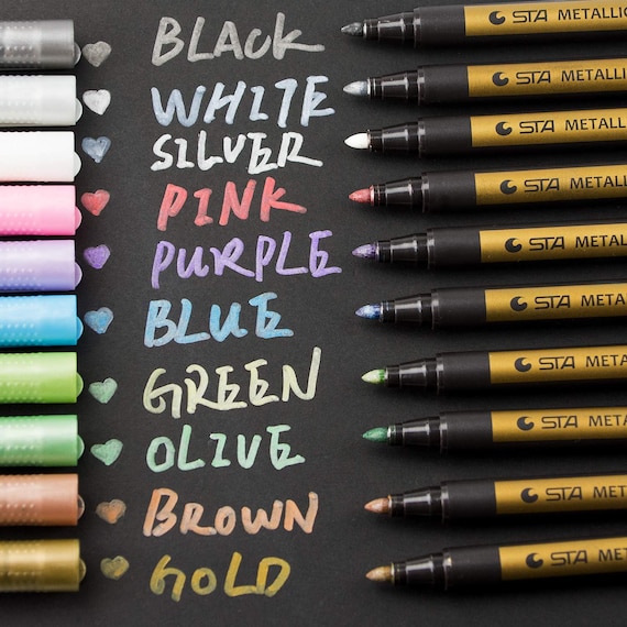 Metallic Marker Pens,Set of 10 Colors,Metallic Color Painting Pen for Birthday Greeting Gift Valentines Day Cards Thank You Card DIY Scrapbook Photo Album