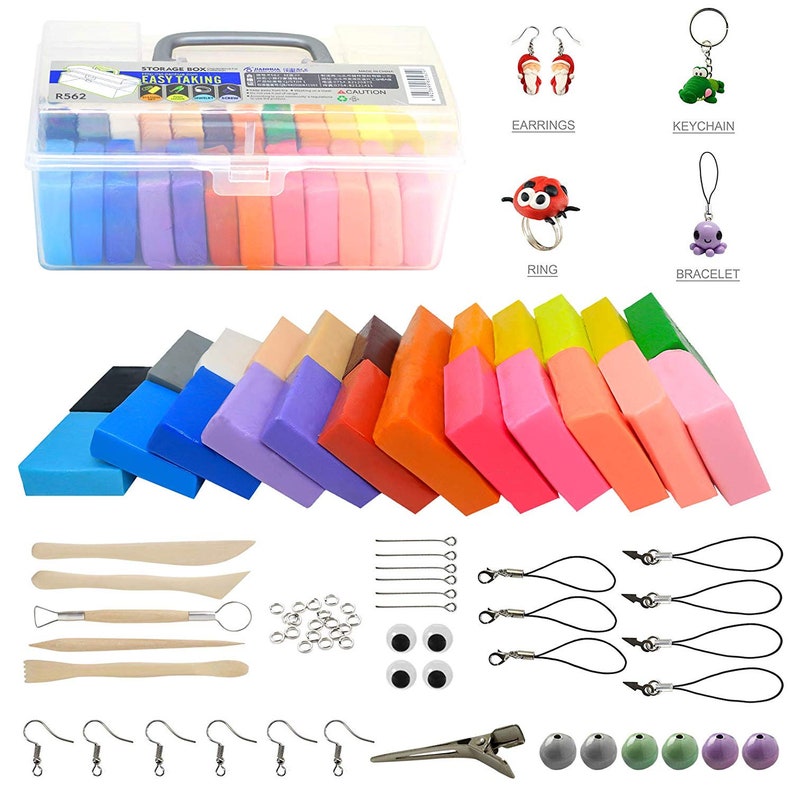 Tools Storage Box DIY Modeling Magic Clay Kit For Kids Adults Polymer Clay Kit Ultra Soft Stretchable Baking Molding Clay 32 Color Blocks