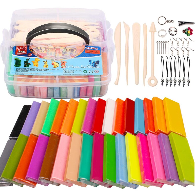 Tools Storage Box DIY Modeling Magic Clay Kit For Kids Adults Polymer Clay Kit Ultra Soft Stretchable Baking Molding Clay 32 Color Blocks