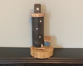 Reclaimed wood lighthouse, black lighthouse, lighthouse, handmade lighthouse, hand painted lighthouse, lighthouse ornament, lighthouse gift