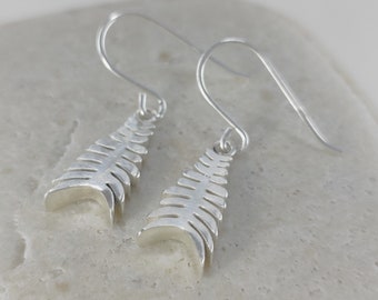 Statement silver earwires, nature motif fern leaf, pure minimalist