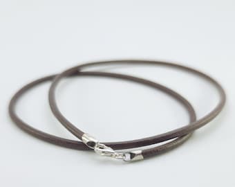 dark brown leather collar, 50 cm, silver lobster clasp