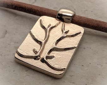 Bronze statement necklace, Black Forest antler motif, minimalist natural jewelry