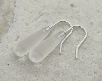 Statement silver ear hooks, rock crystal quartz drops,