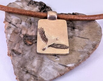 Bronze statement necklace, bird motif, minimalist natural jewelry