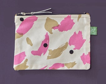 Pink make-up pouch, Cotton Make-up Bag with lining, Make-up pouch with waterproof lining and chunky zip, Cosmetic pouch with lining and zip,