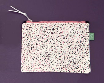 Pink dotty make-up pouch, Cotton Make-up Bag with lining, Make-up pouch with waterproof lining and zip, Cosmetic pouch with chunky zip,