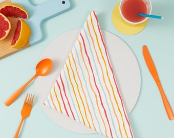 Stripy pastel colour cotton napkins, Colourful stripy cotton napkins, Bright and colourful modern napkins