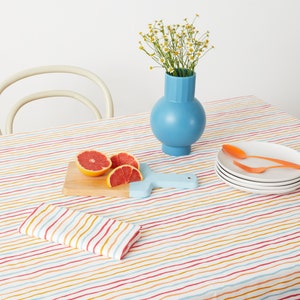 Stripy pastel colour cotton napkins, Colourful stripy cotton napkins, Bright and colourful modern napkins image 5