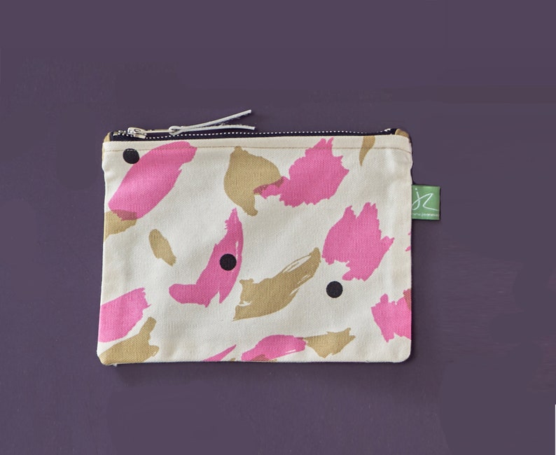 Pink make-up pouch, Cotton Make-up Bag with lining, Make-up pouch with waterproof lining and chunky zip, Cosmetic pouch with lining and zip, image 1