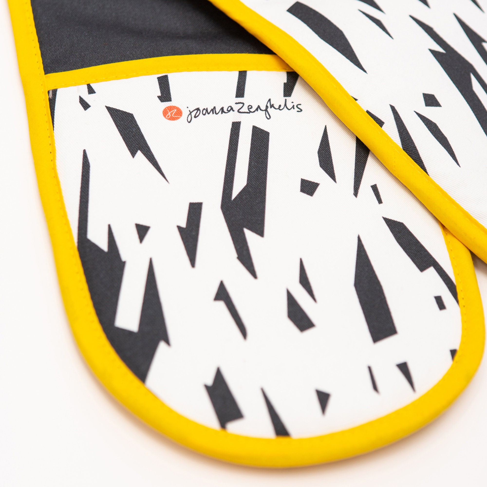 Black and White Oven Gloves, Abstract Bold Print, Yellow Edge - Etsy