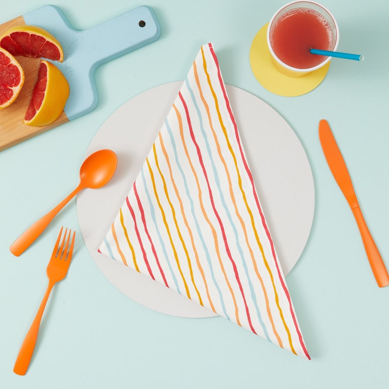 Stripy pastel colour cotton napkins, Colourful stripy cotton napkins, Bright and colourful modern napkins image 1