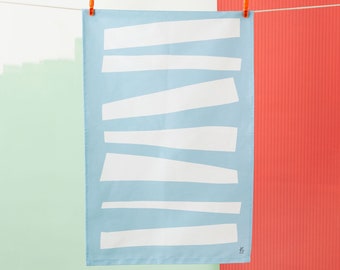 Organic cotton tea towel, blue and white stripe