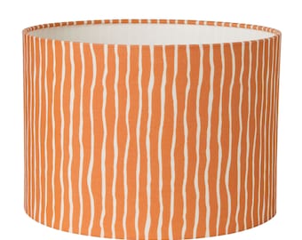 Drum lampshade in orange, hand drawn stripes, modern pattern