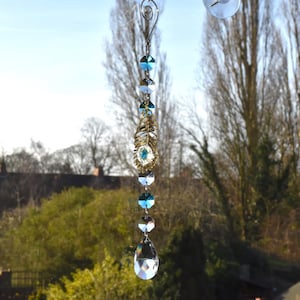 Shimmering rhinestone PEACOCK feather theme crystal glass sun / light catcher SUNCATCHER HANDMADE