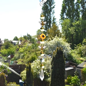 BEE and sunflower theme crystal glass sun / light catcher SUNCATCHER HANDMADE