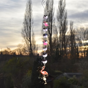 Be a FLAMINGO!  Not a Pigeon theme crystal glass sun / light catcher SUNCATCHER HANDMADE