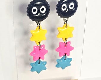 Dust Spirit Earrings | Susuwatari | Konpeito Candy | Star Candy | Dangle Stud Earrings | Animated Character | Japanese