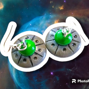 UFO Earrings | Dangle | Space | Alien | Weird | Ship | 3D UFO | Polymer Clay | Stainless Steel | Hypoallergenic