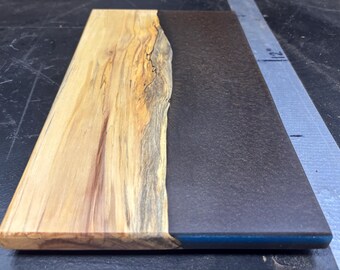 Finished Hickory River Board | Coffee & Sky Blue Epoxy