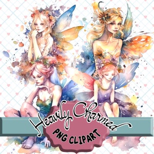 Watercolor Fairies Pixies Clipart PNG Transparent Bundle format instant download commercial use