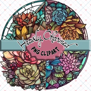 8 Stained Glass Window Succulents Plants Clipart PNG Transparent Bundle format instant download commercial use