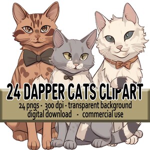 24 Dapper Cats in Bowties Clip Art Png Pets animals Cute Party